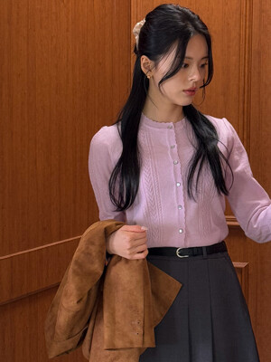 Scallop cable cashmere blended cardigan_Pink