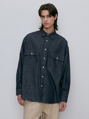 Washed over denim shirt (deep blue)