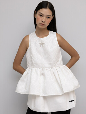 Jacquard top with crystal ribbon trim in ivory