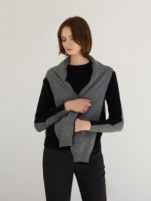 Two-tone Pullover Shawl Muffler Black