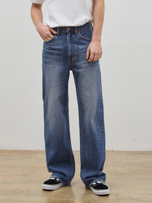 DENIM SIDE LIB POCKET WIDE PANTS M BLUE C5