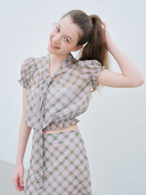PUFF SLEEVE SMOKING TIE BLOUSE_CHECK