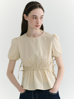 Shirring Half Sleeve Blouse_3color