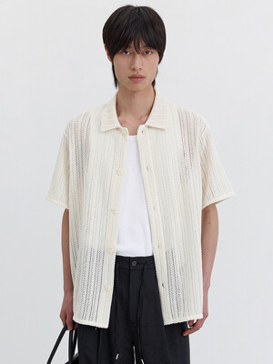 UNISEX CROCHET SHIRT IVORY STRIPE_M_UDSH5B122IV
