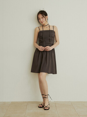 Jelli shirring choker mini dress - charcoal