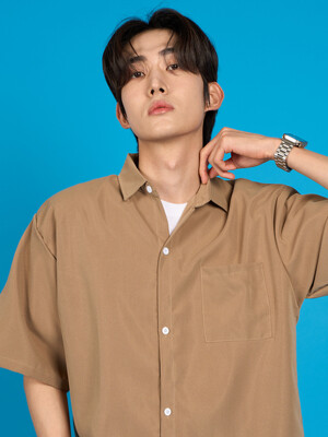 MEN 여름 쿨링 냉감 오버핏 기능성 경량 반팔셔츠 [SAND]