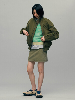 Washed Denim Skirt (Khaki)