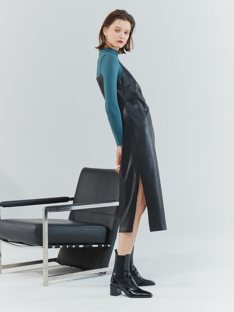 원피스 - 클루드클레어 (Clue De Clare) - shirring faux-leather dress Black