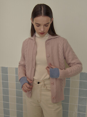 Cashmere Cable Knit Cardigan_pink