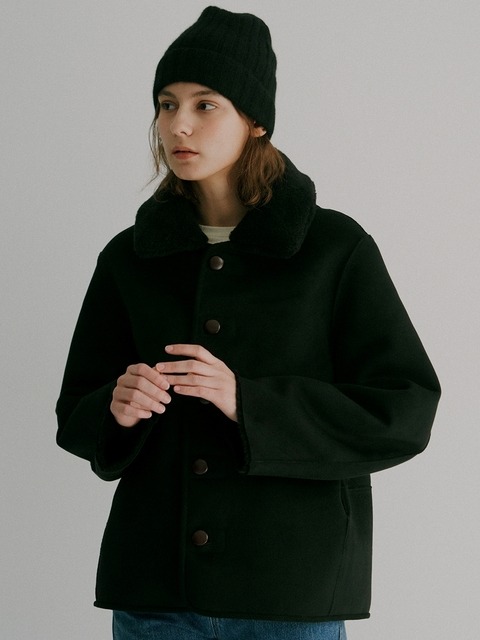아우터,아우터 - 블랭크공삼 (blank03) - wool shearing reversible half coat (black)