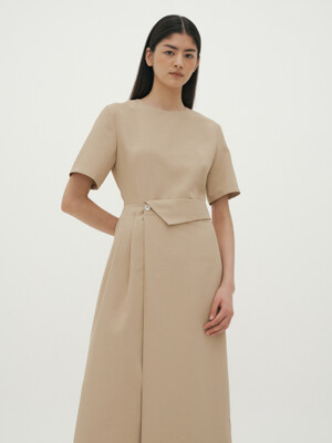 Wrap Button Dress-beige