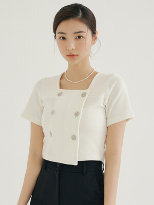 RCP DOUBLE BUTTON CROP T-SHIRTS CREAM