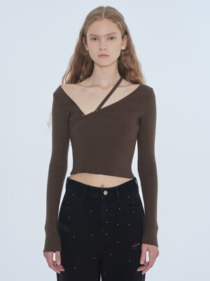 STRAP BUTTON KNIT TOP (brown)