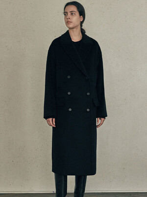 OVERSIZED DOUBLE BREASTED WOOL-BLEND COAT black