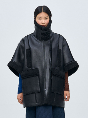 [UNISEX] CLOVIS SHERPA PONCHO, BLACK