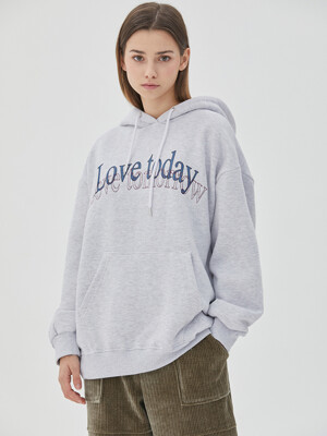 LOVE PRINT NEEDLEWORK NAPPING HOOD GREY