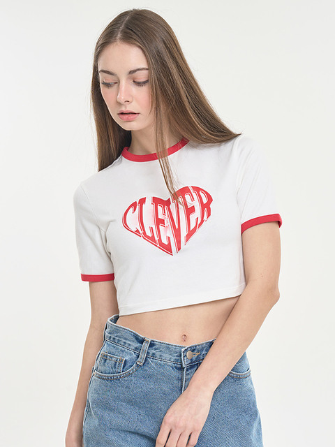 티셔츠,골프,애슬레저,애슬레저,스포츠웨어 - 클레버 필드 (CLEVER FIELD) - Heart Crop Ringer T-Shirt (Red)