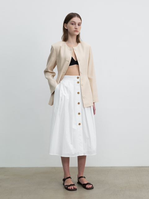 스커트 - 제이에스엔와이 (jsny) - Flare Pleated Button Skirt White (JWSK3E900WT)