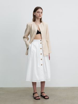 Flare Pleated Button Skirt White (JWSK3E900WT)