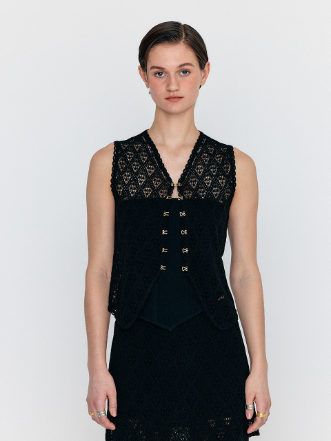 니트 - 잉크 (EENK) - WIOND Diamond Lace Knit Vest - Black