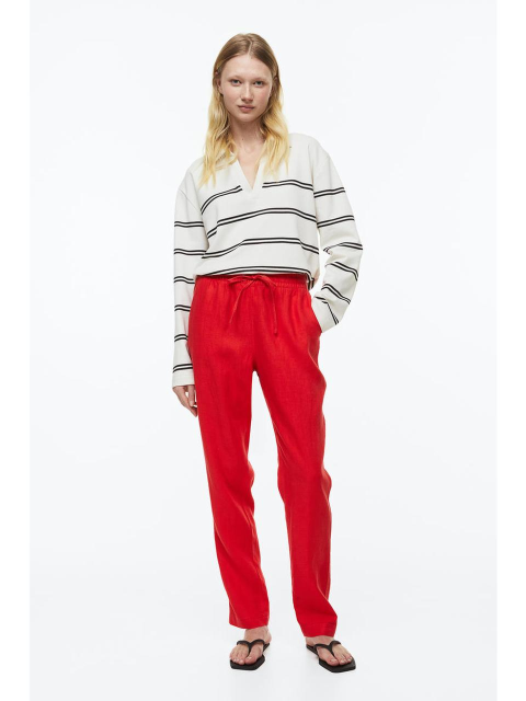 팬츠 - 에이치엔엠 (H&M) - 리넨 조거 팬츠 레드 0954891022