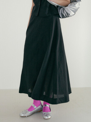 TIR FLARE LINEN SKIRT BLACK