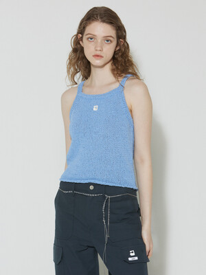 Piping line knit top_blue