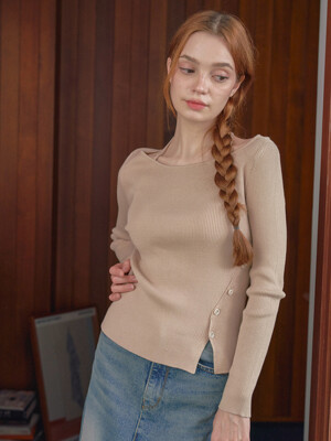 Line button knit pullover