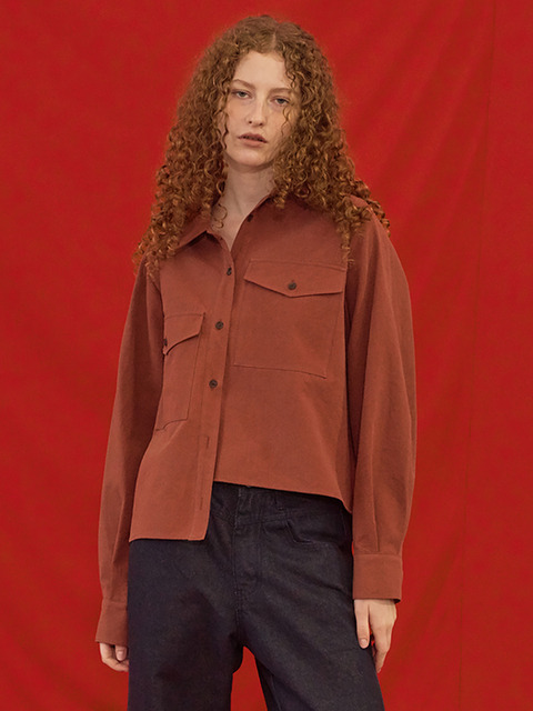 셔츠 - 코르카 (CO/RCA) - Pocket Cropped Shirt Red