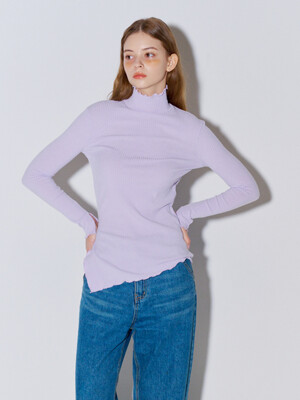 High neck Slit Ribbed Jersey Top Lavender