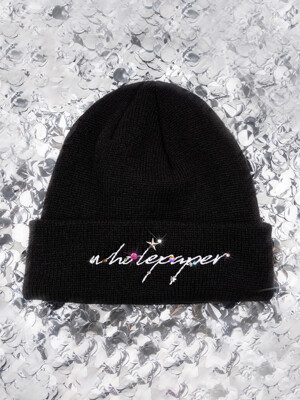 Glitter embroidered beanie - black