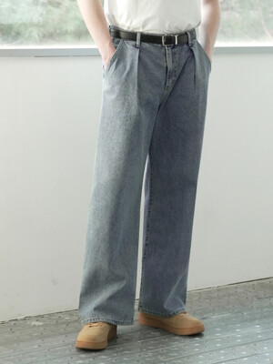 [-6cm 숏버전 추가] M225 NEW PIN TUCK WIDE PANTS_MEDIUM BLUE