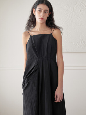 코튼 나일론 드레이핑 드레스 (블랙)
