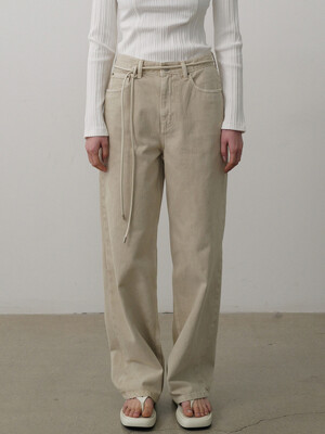 Straight Denim Pants_Washed Beige