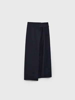 Wrap String Wool Silk Skirt - Navy