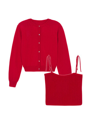 Crop Top Cardigan Setup - red