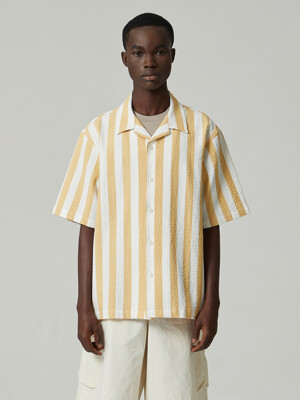 semi-over bold stripe seersucker half shirt_CWSAM24311MUX