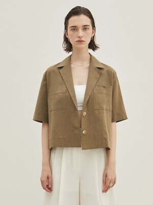 linen pintuck two button jacket_KHAKI BROWN