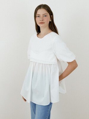 24 summer Loose-fit A line ruffle blouse_Ivory