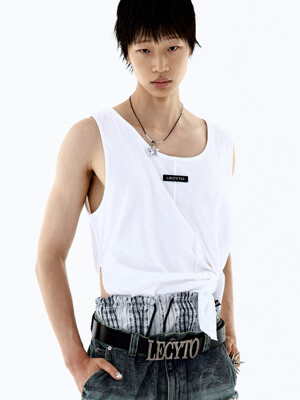 Oversized Logo Slit Sleeveless_[White]