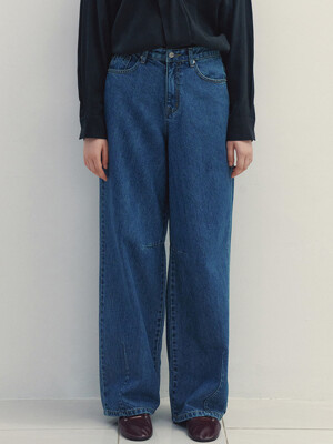 Union Pintuck Line Wide Denim Pants (Deep Blue)