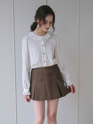 CORDUROY PLEATS SKIRTPANTS_BROWN