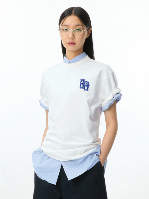 【ADERERROR】 Sig BL Tag t-shirt 04 White ★人気 시그니피컨트 아더에러]Sig; BL Tag t-shirt 04 Off White