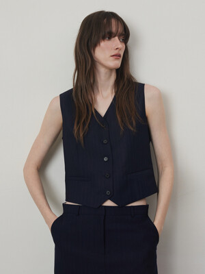 Stripe Four Set Up Suit-Single Breast Vest