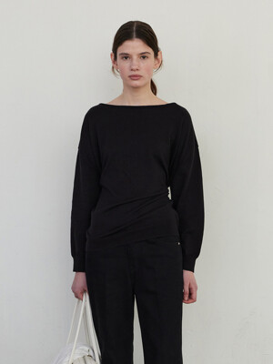 BACK BUTTON COTTON KNIT - BLACK