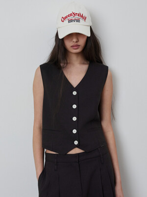 Natural Linen Buckle Summer Vest_CHARCOAL