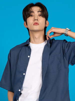 MEN 여름 쿨링 냉감 오버핏 기능성 경량 반팔셔츠 [BLUE]