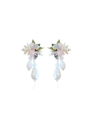 FLOWER BLAST SMALL DROP EARRINGS-WHITE