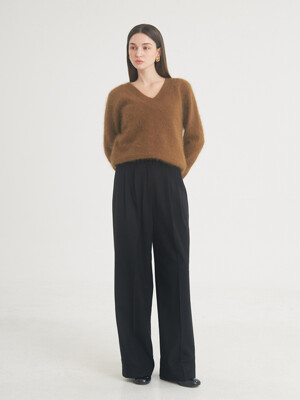 Two-Tuck Button Wide Wool Pants (Black)