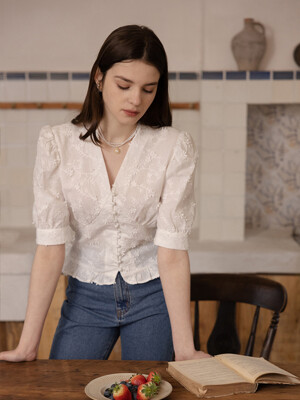 MAIA puff middle sleeve shirt_white